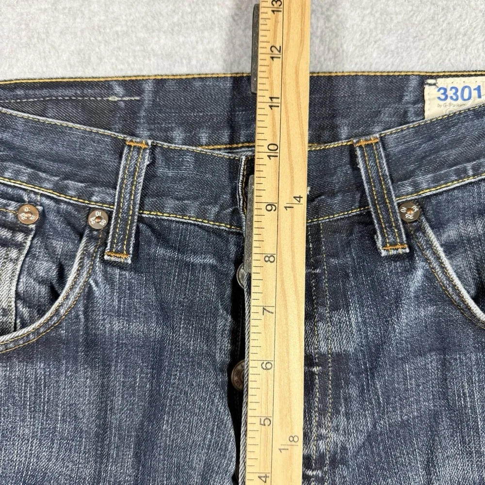 G Star Raw Jeans Men 34x30 Blue 3301 Straight Leg‎ Dark Wash Button Fly Italy